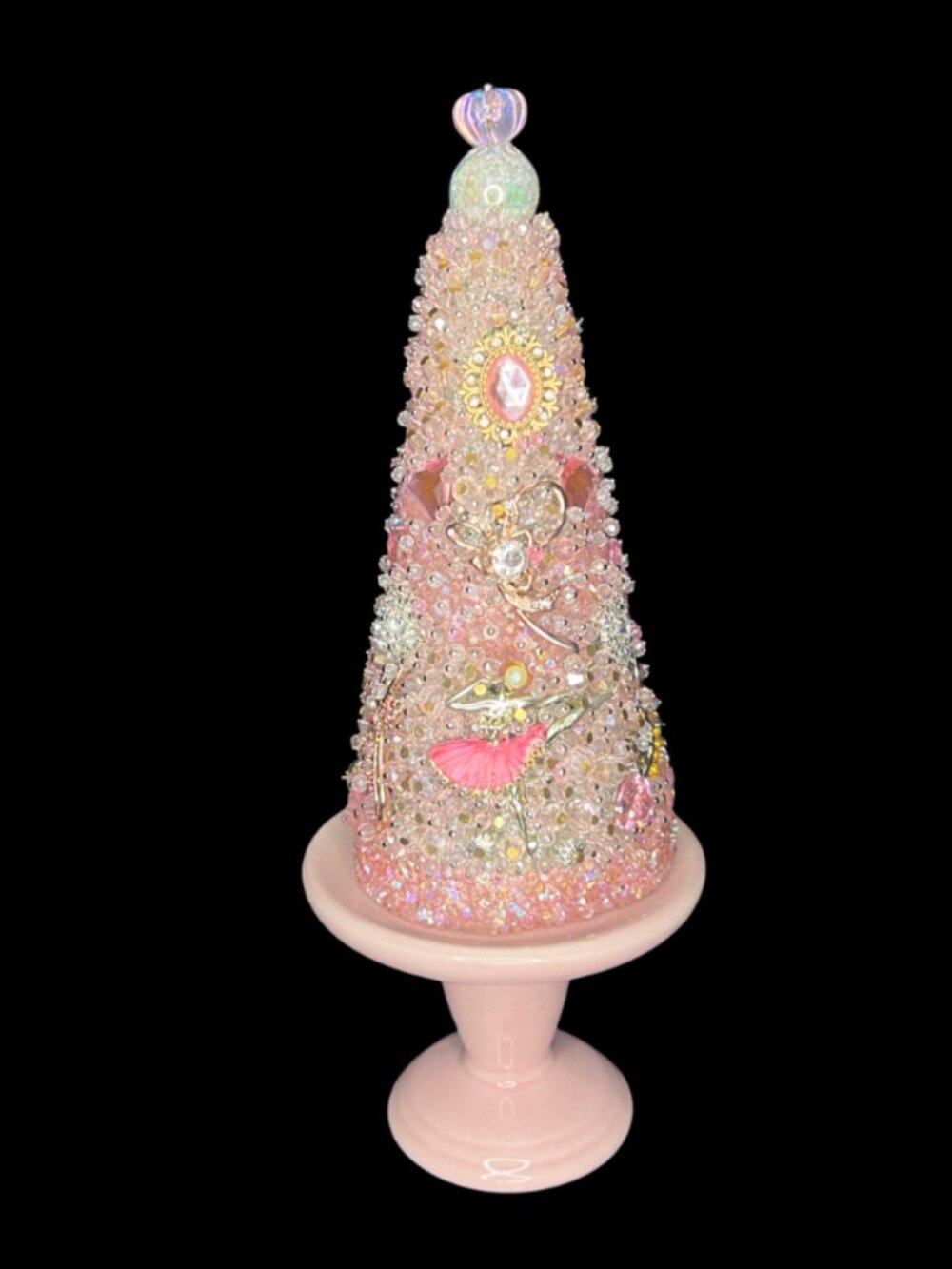 Handmade Christmas Tree With Vintage Jewelry: Small Pink and White Tree